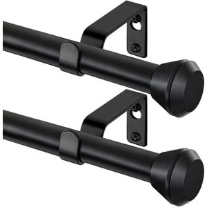 Curtain Rod 2 Pack, HOTOZON Heavy Duty Curtain Rods for Windows 32 to 58 Inch, Decorative Single Drapery Rod with Diamond Finials, Black