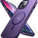 Miracase Magnetic for iPhone 13 Case 6.1 inch (Compatible with MagSafe)with 2X Screen Protectors Military-Grade Protection, Anti-Fingerprint Translucent Matte Phone Case Cover, Dark Purple