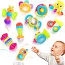 iPlay, iLearn 10pcs Baby Rattles Toys Set, Infant Grab Shake Rattle, Easy Hold Sensory Teether, Babies Development Learning Music Toy, Newborn Shower Birthday Gift 1 2 3 4 5 6 7 9 10 12 Month Boy Girl