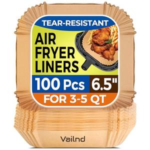 Air Fryer Paper Liners Disposable: 100PCS Non-Stick Air Fryer Parchment Paper, Food Grade Baking Sheets for Baking Roasting Microwave (6.5IN-Square)