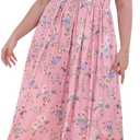 Keluummi Women's Plus Size V Neck 3/4 Sleeve Empire Waist A-Line Maxi Dress | Wrap Design, Surplice Neckline, Pockets, Side Split, Stretchable, Floral Print, For Spring Summer, For Wedding Guest Formal, 16+