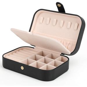 Small Jewelry Box Necklace Ring Storage Organizer Mini Jewelry case Double Layer Travel Jewelry Organizer for Women Girls Gift/Black