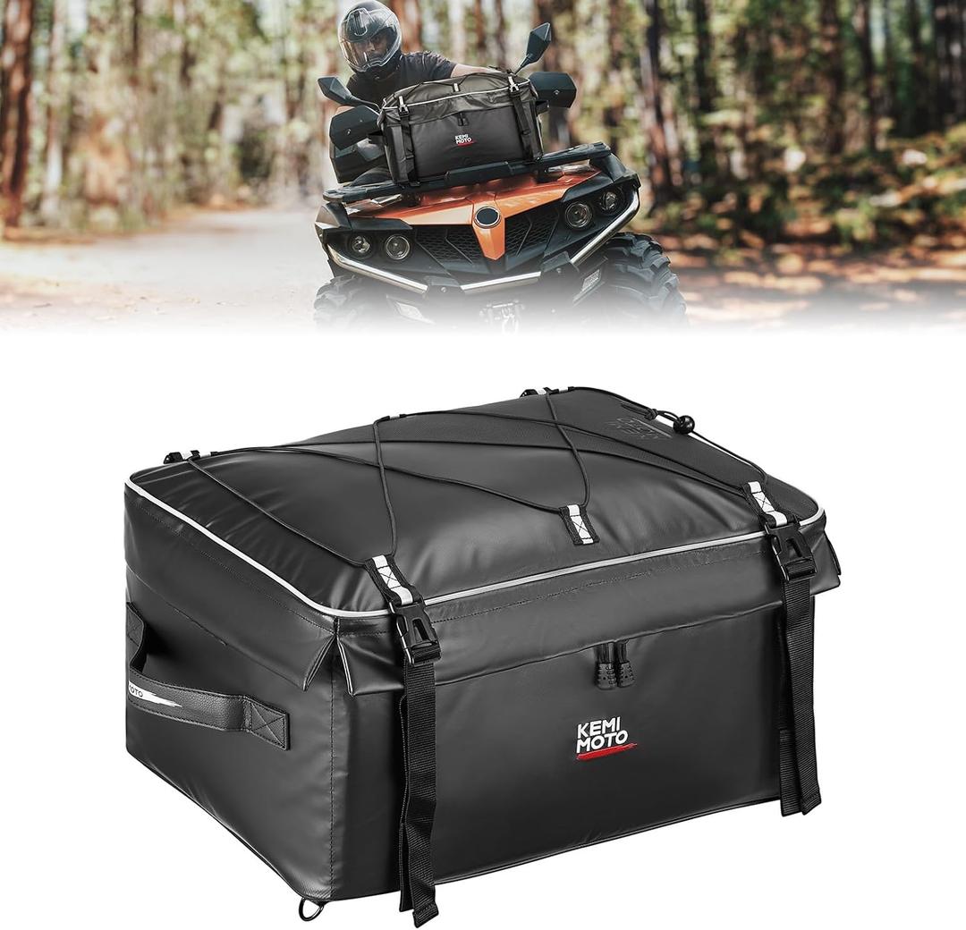 KEMIMOTO ATV Storage Bag for Front Rear Rack, 900D Water-Resistant ATV Gear Bag with Adjustable Divider Board, Waterproof Cover, Cargo Bag Compatible With Polaris Sportsman Arctic Cat Kawasaki