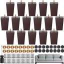 TURSTIN Set of 16 Brown 4 Inch Square Solid Wood Furniture Legs Wooden Replacement Feet for Sofa, Couch, Chair, Bed, Cabinet, Table, Includes Screws, M8 Iron Washers, Felt Pads & Screwdriver