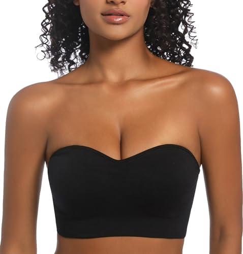PRETTYWELL Strapless Bra for Women Comfort Non-Slip Seamless Padded Bandeau Bras Wireless Tube Top Bra with Multi-Way Straps Black XL