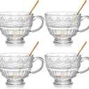 AVLA 4 Pack Glass Coffee Mugs, 16 OZ Clear Tea Cups with Handle and Spoons, Crystal Drinking Glassware for Latte, Cappuccino, Americano, Juice, Hot Beverage, Water, Dishwasher & Microwave Safe