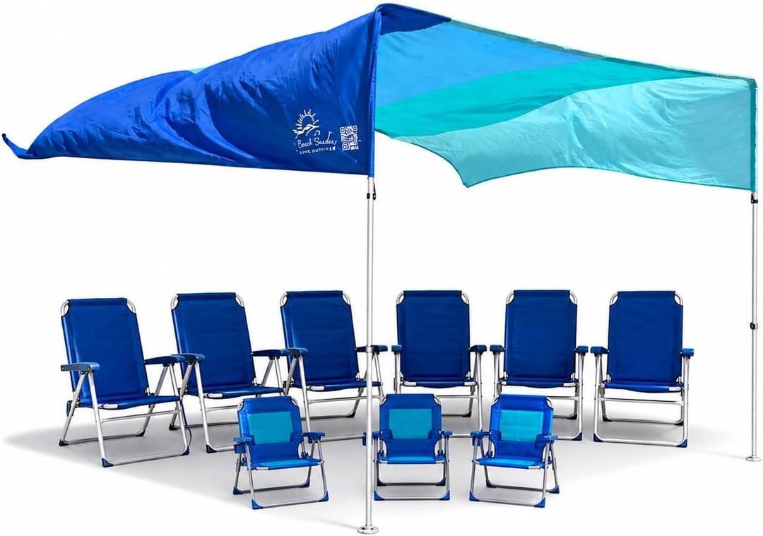Beach Shade Canopy 14x14 ft Grande Wind-Propelled Beach Shade Sail, Large Beach Sun Shade for Beach, UPF 50+, Portable Beach Canopy, MillionShades