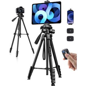 JOILCAN Phone Tripod Stand, 68" Tripod for iPad iPhone Tablet with Remote Universal Holder Carry Bag, Travel Aluminum Tripod for Video Recording Photos Vlogging Compatible with iPad Pro iPhone Camera (68 Inch, Black-Tablet)