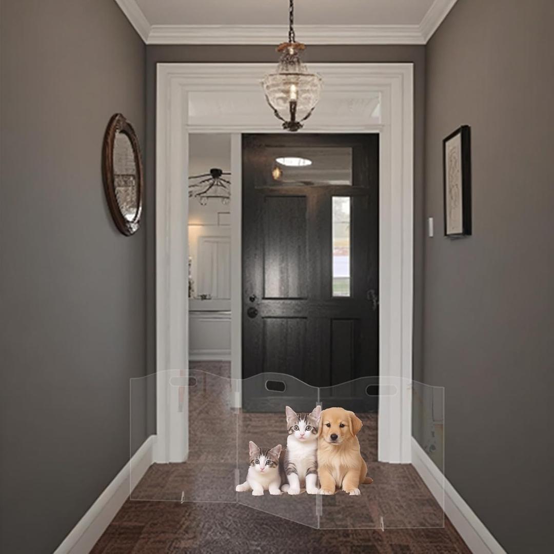 Free Standing Dog gate Indoor,Clear Dog gate,Pet Doggy Gates for doorways Home (3 Panel-W60 X H24)