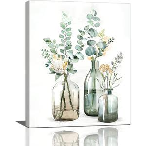 Yibuda Botanical Bathroom Wall Art Rustic Green Plant Bathroom Wall Decor Country Natural Botanical Bathroom Pictures Canvas Print Painting Framed Modern Home Artwork Office Bedroom Kitchen 16''x20'' (20L" x 16W")