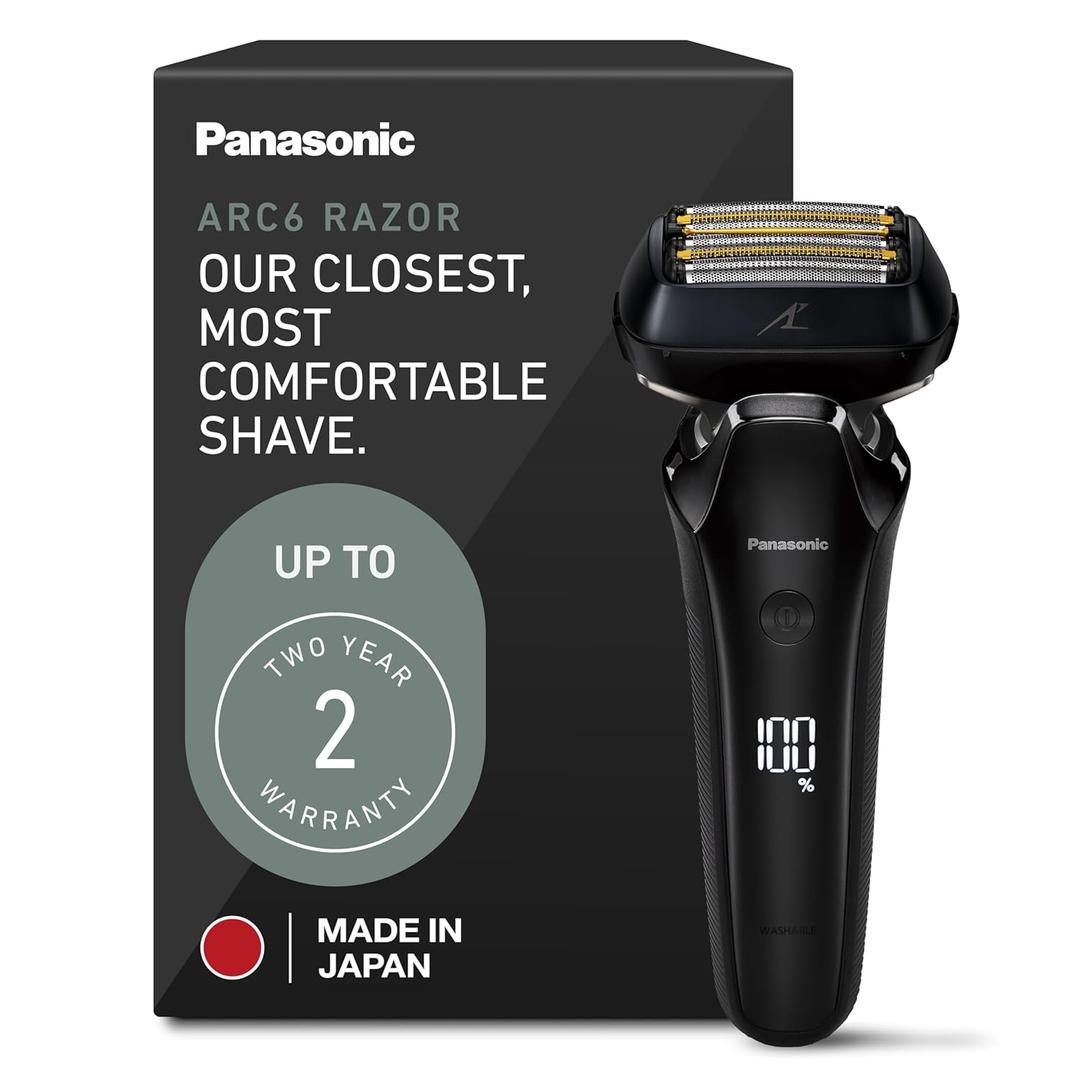 Panasonic ARC6 Electric Razor for Men Face, Wet & Dry Shavers for Men with Foil Shaver, Pop-up Trimmer, Ultra-Fast 6-Blade, Smart Shave Sensor, 22D Flexible Pivoting Head - ES-LS8A-K (Black)