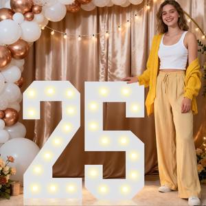 Pooqla 2.4FT Light Up Numbers for 25 Year Old Boy Girl Gifts, Marquee Numbers 2.4 Feet Tall Party Decor for Her Him, Mosaic Big Sign for 25th Birthday Decoration Backdrop, Warm White Large Number 25