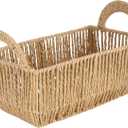 Simplify Small Shelf Storage Basket | Dimensions: 11.4"x 6.5"x4.5" | 2 Carry Handles | Vertical Weave Design | Paper Rope Material | Great for Living Spaces | Great For Storage and Display