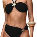 SherryDC Womens Cheeky Bikini Sets Sexy Bandeau Self Tie High Cut Swimsuit Bathing Suit (Medium, 201-black)