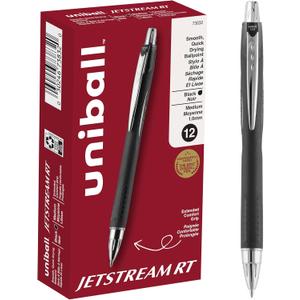 uni-ball Jetstream RT Retractable Ballpoint Pens Medium Point, 1mm, Black, 12 Pack
