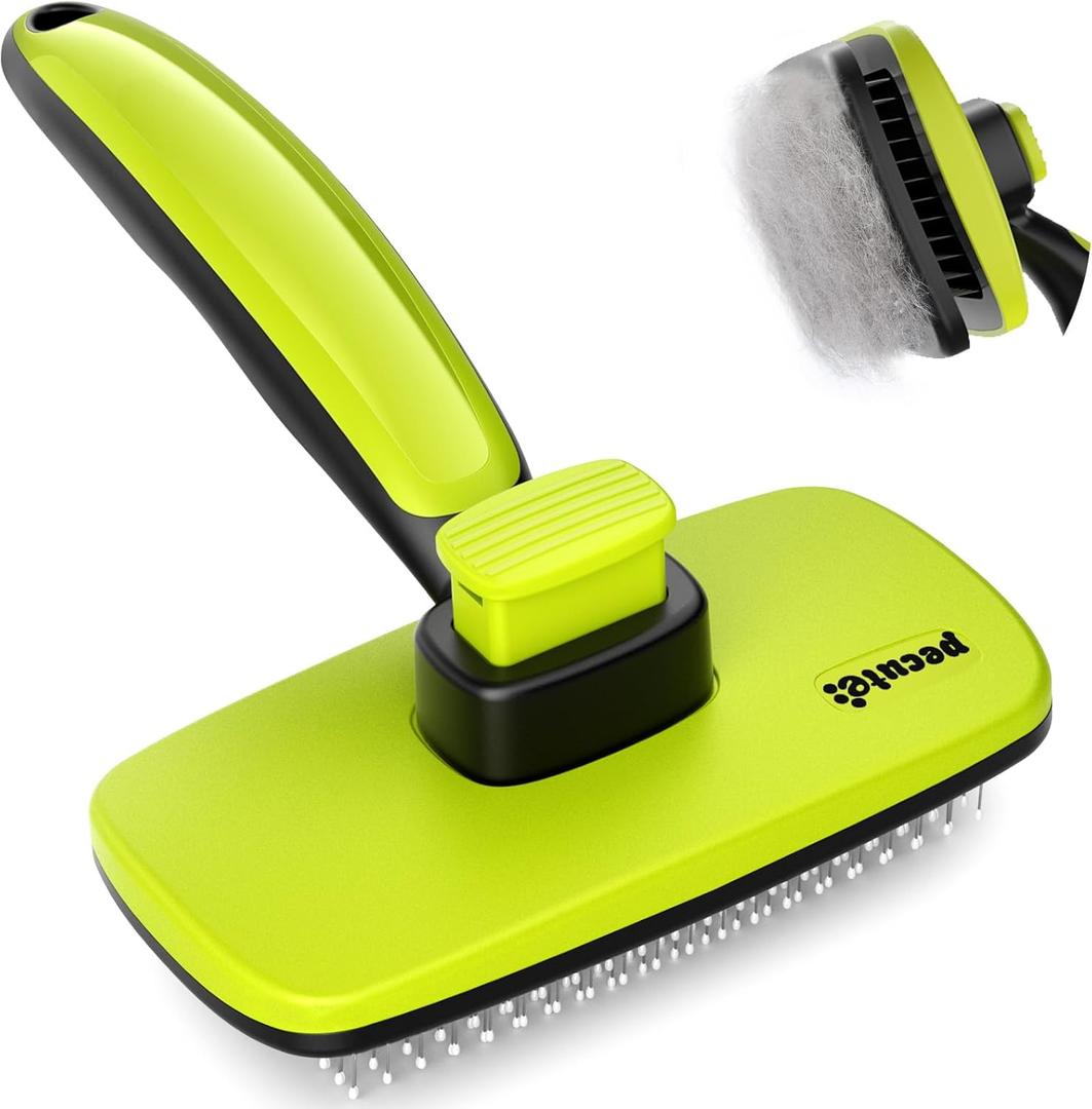 Pecute Self-Cleaning Slicker Brush for Dogs, Cats, Lightweight Dog Brush for Shedding Massaging Grooming, Cat Brush Gently Removes Loose Fur Undercoat for Dogs Cats Rabbits of All Hair Types (Large, Green)
