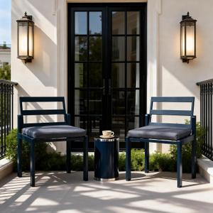 Patio Dining Chairs Set of 2, Outdoor Metal Chairs with Cushions Blue