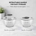 Ourokhome Salad Spinner Lettuce Dryer, One-handed Easy Press Large Vegetable Dryer Salad Mixer with Comfortable and Retractable Pusher and Brake Button for Greens, Herb, Berry, Fruits, 3.8 QT, Black