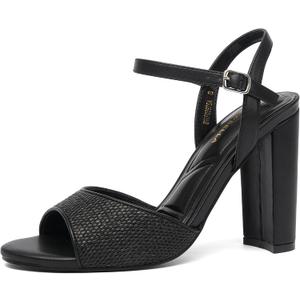 NEWBELLA Women's Heeled Sandals-Chunky Block High Heels with Ankle Strap, Comfortable Open Toe Dress Pumps for Party, Prom, 6.5