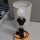 Yarra-Decor Bedside Table Lamp with USB Port - Touch Control for Bedroom Wood 3 Way Dimmable Nightstand Lamp with Round Flaxen Fabric Shade for Living Room, Dorm, Home Office (LED Bulb Included)