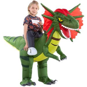 HSCTEK Child Inflatable Ride on Dinosaur Costume, T-rex, Velociraptor, Triceratops, Dilophosaurus, Pteranodon, Carnotaurus (Large)