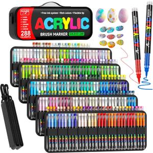288 Colors Acrylic Paint Markers with Carrying Bag and Shoulder Strap, Soft Brush Tip Paint Pens for Wood, Stone, Canvas, Glass, Fabric, Egg, Rock Painting