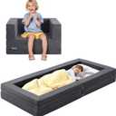 Travel Toddler Bed, 3-in-1 Convertible Sofa Bed for Toddler Portable Floor Beds, Flip Open Sofa Lounger for Girls and Boys, Made with High-Density Foam and Washable Cover,Gray (Grey)