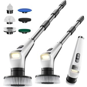 Antime Electric Spin Scrubber with LED Light, IPX8 Waterproof Cleaning Brush with LCD Display, 5 Replaceable Brush Heads, Shower Scrubber with 25kg Torque, 90min Runtime for Bathroom, Kitchen, Tile