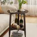 Round End Table,Solid Wood Small Round Table with Lower Shelf,Round Side Table,Nightstand for Small Spaces,Living Room,Bedroom(Walnut)