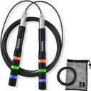 Speed Jump Rope for CrossFit & Boxing - Secure Self-Locking Adjustable Skipping Rope for Men & Women - Anti-Slip Aluminum Handles & Smooth Ball Bearings for Double Unders, HIIT, Home Gym (2 Cables Included)