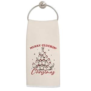 LADOCK Funny Chicken Christmas Tree Kitchen Towels, Chicken Lover Mom Lady Gifts Hand Towels for Bathroom Decor, Farmhouse Christmas Hen Rooster Dish Tea Towel for Kitchen Decor, 16x24 Inch