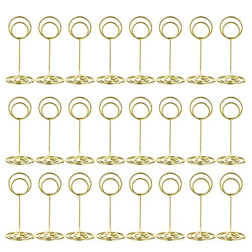 Table Number Holders, Simple Sign Stand Place Card Holder, Delicate Name Reusable Picture Memo Note Holder for Wedding Birthday Party Restaurant (24pcs, Gold)