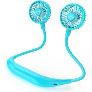 AMACOOL 2600mAh Portable Neck Fan, Wearable Hands-Free Battery Operated with Ultra Quite & Strong Wind, 360 Adjustable Personal Fan Gifts for Women Hot Flashes Cruise Travel Outdoor Sports-Aqua Blue