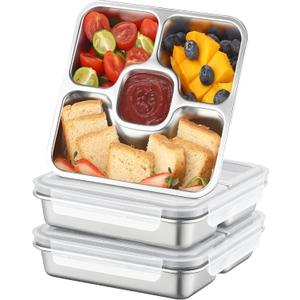 BEFOY Stainless Steel Snack Containers with Lids 4 Pack Lunchable Meal Prep Containers Reusable Meal Prep Lunch Containers for Adult Divided Stackable Bento Lunch Box for Home Travel (3, Gray, Large)