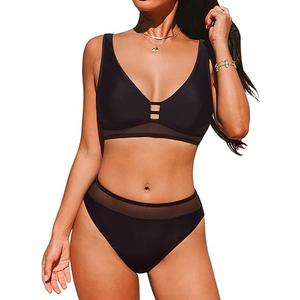 CUPSHE Women's Bikini Sets High Waisted Swimsuit Adjustable Straps Cutout Back Hook Mesh L