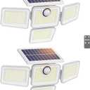 6000LM Solar Lights Outdoor Waterproof, 4 Heads Motion Sensor Outdoor Lights, Solar Flood Lights with Remote Control for Yard House Outside Garage 2 Pack White