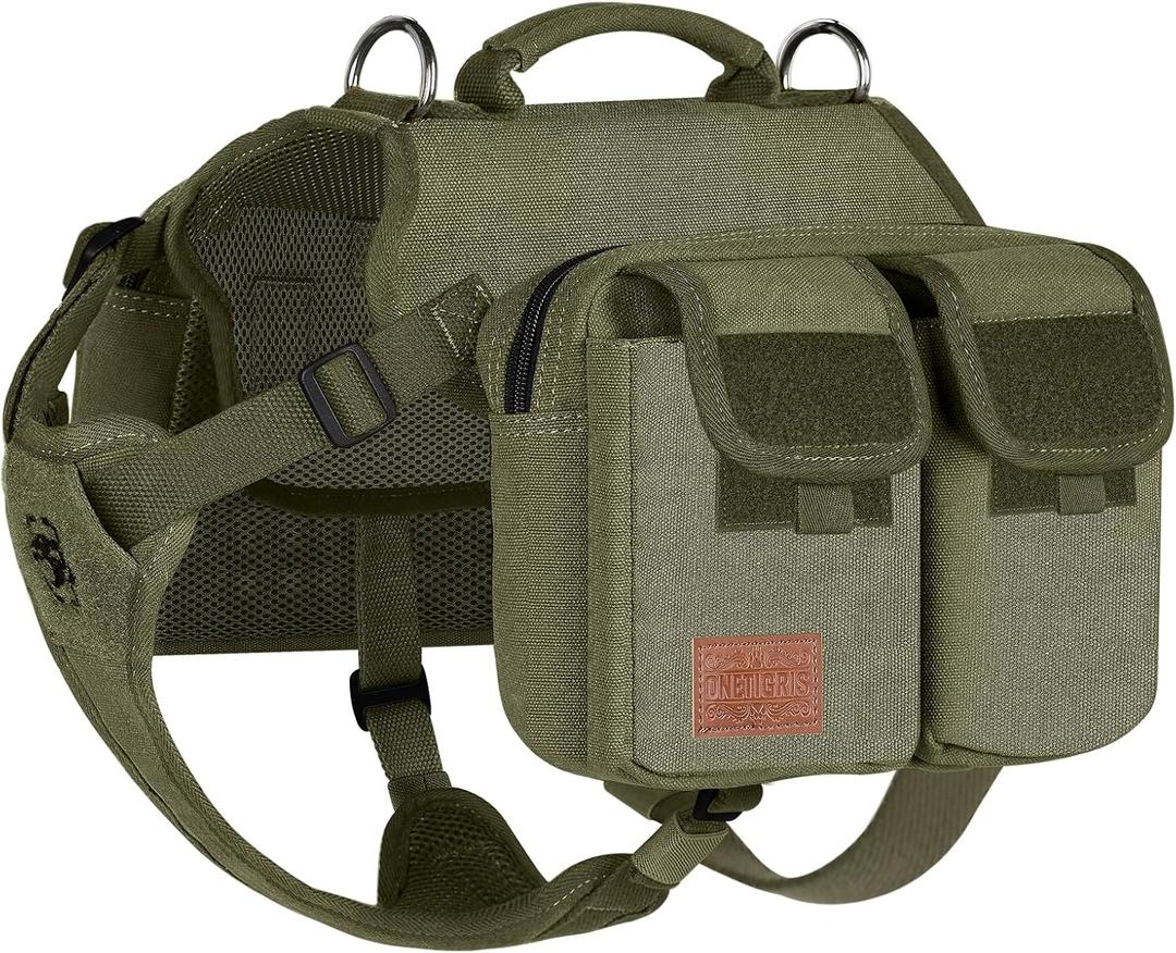 OneTigris Dog Hiking Backpack, Dog Pack for Medium Large Dogs, HOPPY CAMPER 3.0 Dog Saddle Bag Harness Outdoor Hiking (M, Green)