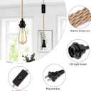 Industrial Hanging Light with Plug in Cord - Hemp Rope On/Off Switch, Farmhouse Pendant Light for Dining Room