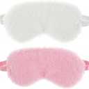 2 Pcs Plush Fluffy Eye Mask Soft Sleeping Blindfold Eye Cover Comfortable Furry Faux Fur Sleeping Mask Satin Nap Night Eyeshade Cover for Women Men Gift (White, Pink)