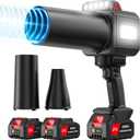 DEGGE Brushless Leaf Blower Cordless, Handheld Leaf Blowers with LED Work Light, Two Interchangeable Nozzles, Turbo Jet Blower for Lawn Care, Patio Cleaning, Garage Dust & Outdoor Use (Black)