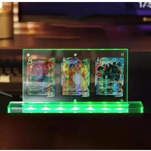 DuvinDD 4-Slot Trading Card Display Stand with LED Light Base, Magnetic Card Holder Protector for Graded Sports Card, 35pt Acrylic Card Display Case, 7-Color Light Option, 12.4x5.12inch