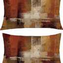 HWY 50 Burnt Orange Chenille Throw Pillow Covers 12x20 Inch with Triple Buttons, Soft Fall Farmhouse Accent Decorative Cushion Cases for Couch Sofa Bed Living Room Pack of 2 Rectangle