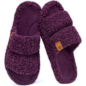 EverFoams Womens Fuzzy Open-toe Slippers Soft Comfy Memory Foam Indoor House Shoes (7-8, Plum Violet)