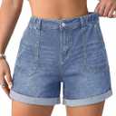 PINKMSTYLE Womens Jean Shorts High Waisted Denim Short (Blue, S)