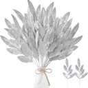 Sggvecsy 40 Pieces Artificial Glitter Leaf Silver Glittered Spray Picks 13 Fake Floral Leaf Branches Xmas Decoration for Christmas Tree DIY Wreath Crafts Gift Home Decoration(Silver,40 Pieces)