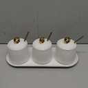 Foraineam Porcelain Sugar Bowl with Lid and Spoon Set of 3, Condiment Jar Coffee Bar Accessories, 8 oz Salt Server Spice Container Seasoning Box with Tray