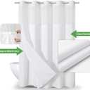 eachope No Hooks Needed Linen Textured Shower Curtain with Snap-in Fabric Liner Set,White Hotel Luxury Decor Shower Curtains for Bathroom with Mesh Top Window,Waterproof & Washable,71Wx74H