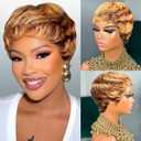 Pink Planet Pixie Cut Wig for Black Women Human Hair Colored Short Layered Pixie Wigs for Women Pixie Cut Human Hair Wig Braziian Virgin Human Hair (9047-#4/30)