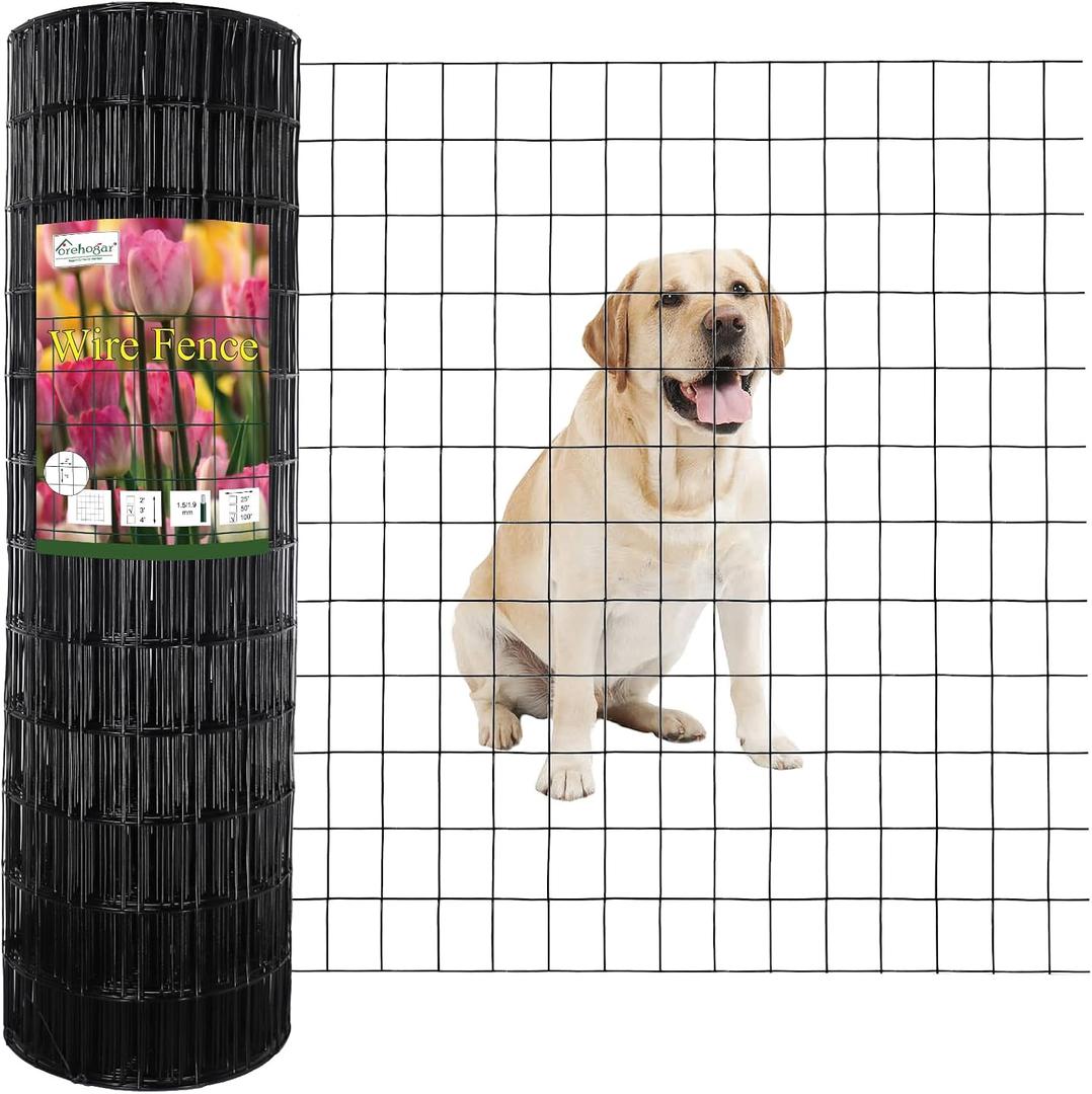 FOREHOGAR Black PVC Coated Welded Wire Fence 36 Inch x 100 Foot, 2 Inch x 3 Inch 16GA, Garden Border Fencing Roll Vinyl Coating Metal Wire Mesh for Yard Vegetable Plant Protection Poultry Netting