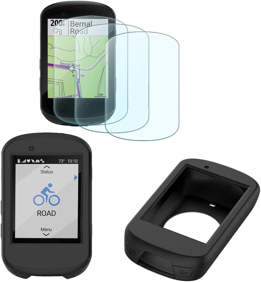 Screen Protector and Silicone Case Cover for Garmin Edge 530 Gps (3+1pack),Tempered Glass Film Anti-Scratch High Definition Transparent
